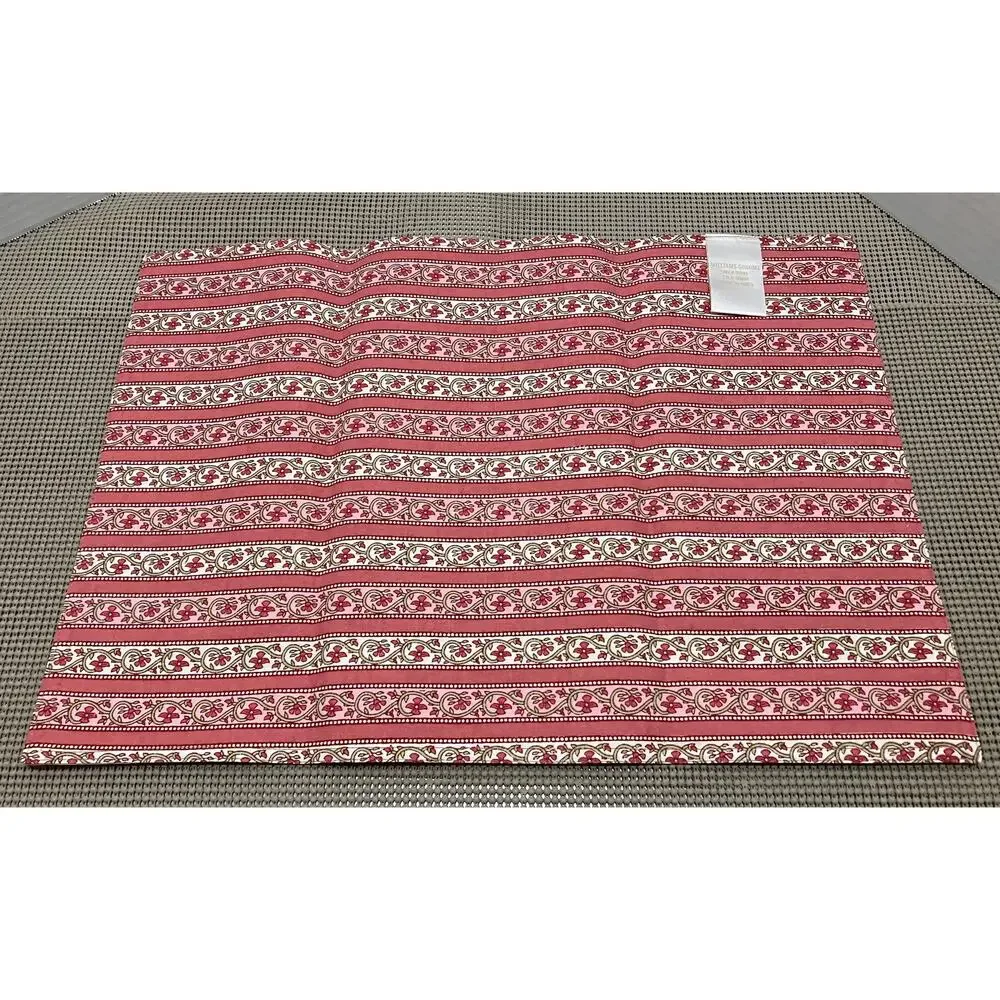 Williams Sonoma Placemats Set of 4 Ella Pink Paisley Ticking Stripe Crisp Cotton